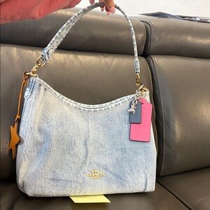 Coach Laurel Shoulder Bag In Loved Denim With Charms CEF26